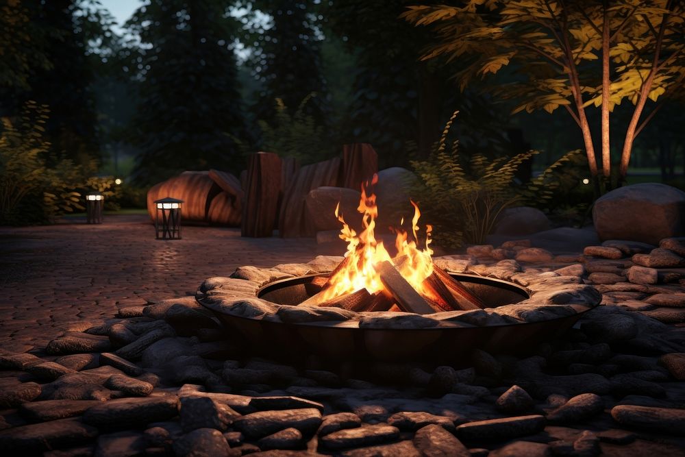 Backyard fire pit bonfire illuminated tranquility. AI generated Image by rawpixel.