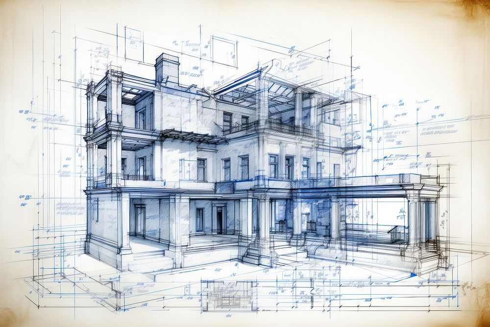 Building construction blueprint diagram drawing sketch. AI generated Image by rawpixel.