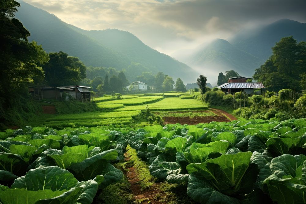 Cabbage farm agriculture outdoors nature. AI generated Image by rawpixel.