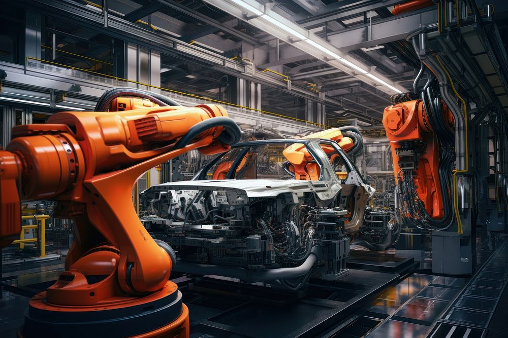 Car manufacturing factory robot architecture. AI generated Image by rawpixel.