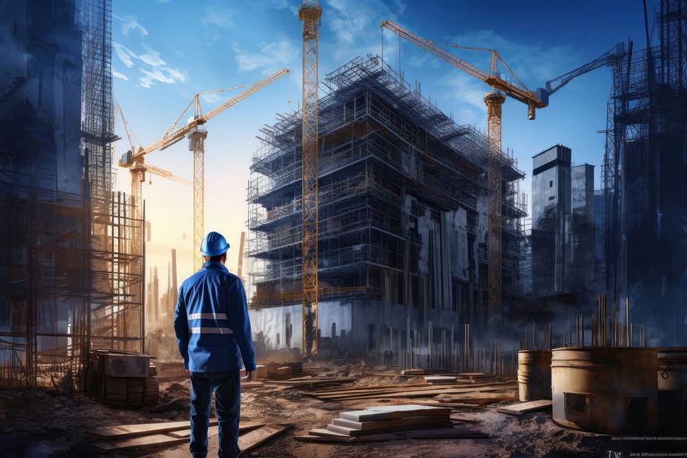 Construction site building hardhat helmet. AI generated Image by rawpixel.