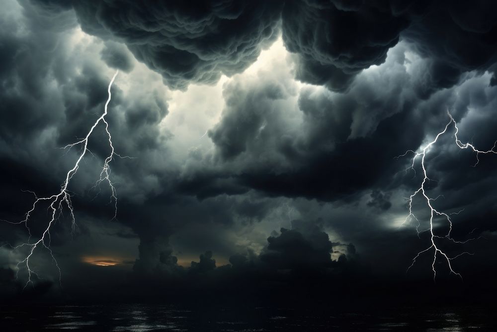 Dark cloud thunderstorm lightning outdoors. AI generated Image by rawpixel.