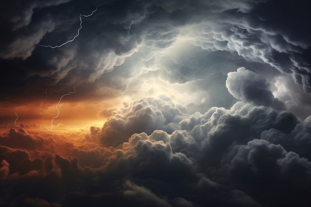 Dark cloud thunderstorm lightning outdoors. AI generated Image by rawpixel.