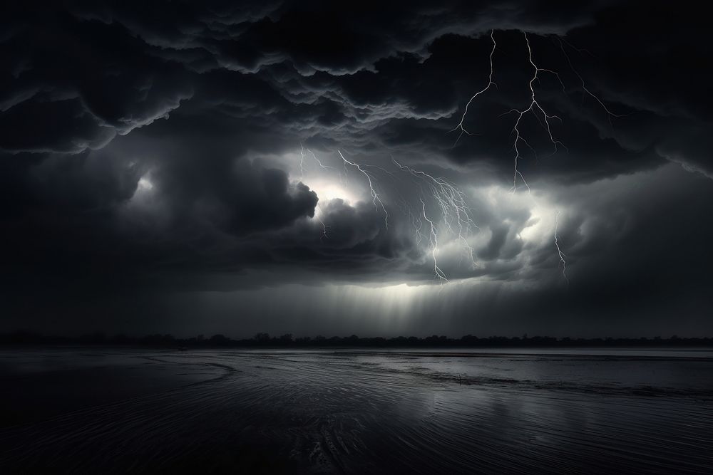 Dark cloud thunderstorm lightning outdoors. 