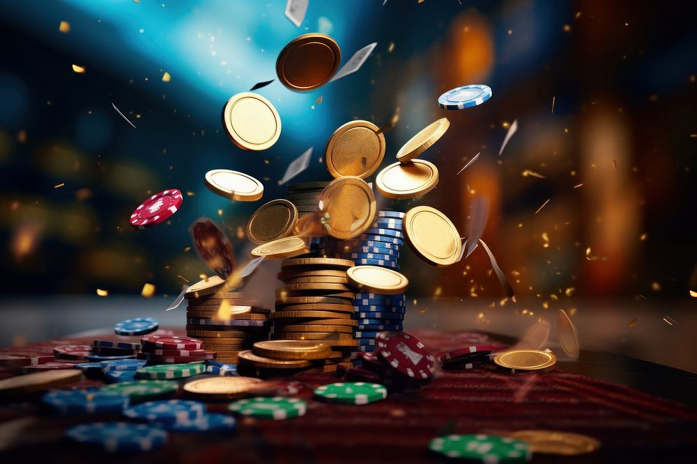 Falling gambling chips casino game illuminated. AI generated Image by rawpixel.