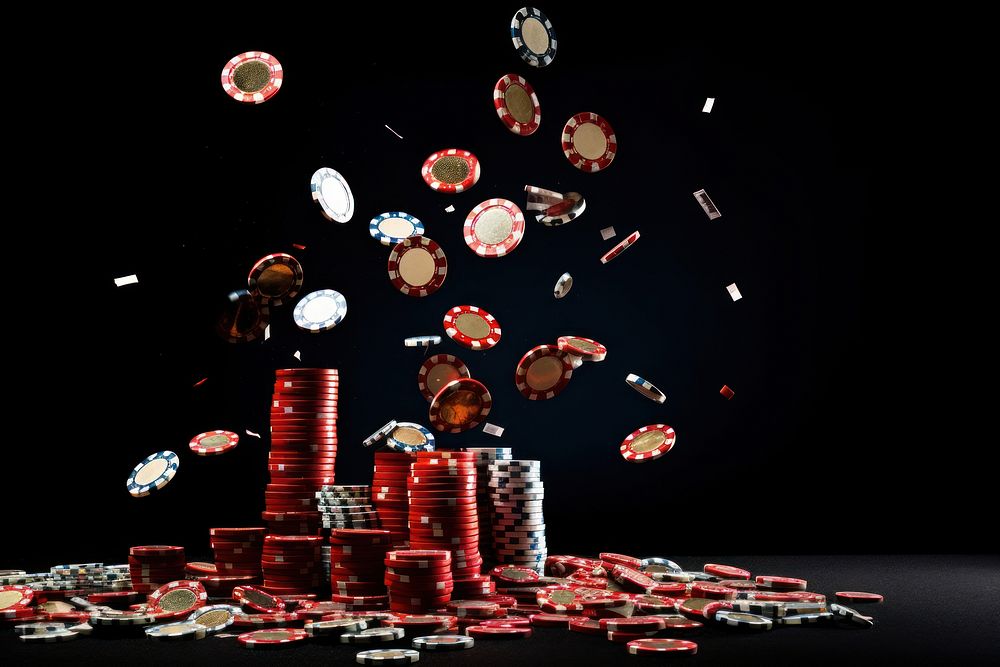 Falling poker chips gambling casino game. 