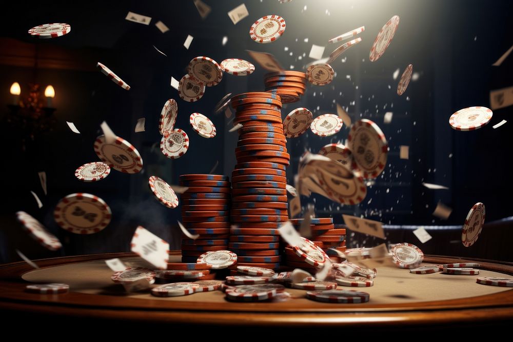 Falling poker chips gambling game darkness. AI generated Image by rawpixel.