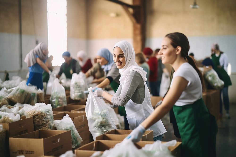Photo of female volunteers sorting food donations in community center. AI generated Image by rawpixel.