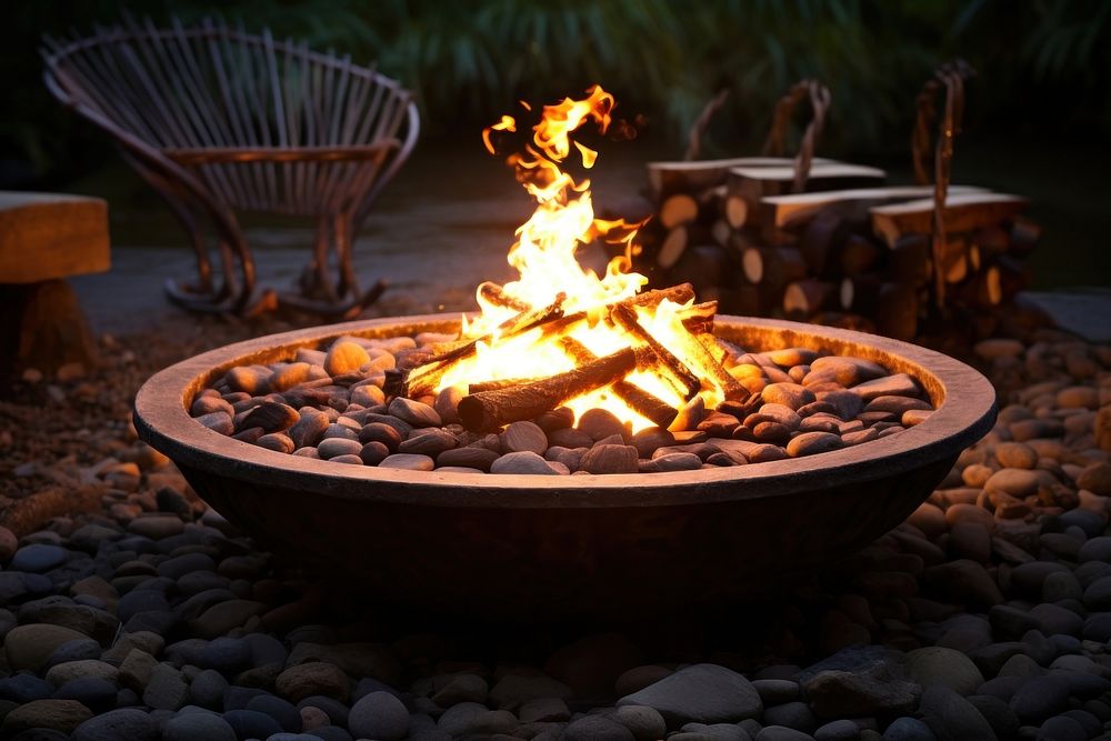 Fire pit fireplace bonfire campfire. AI generated Image by rawpixel.
