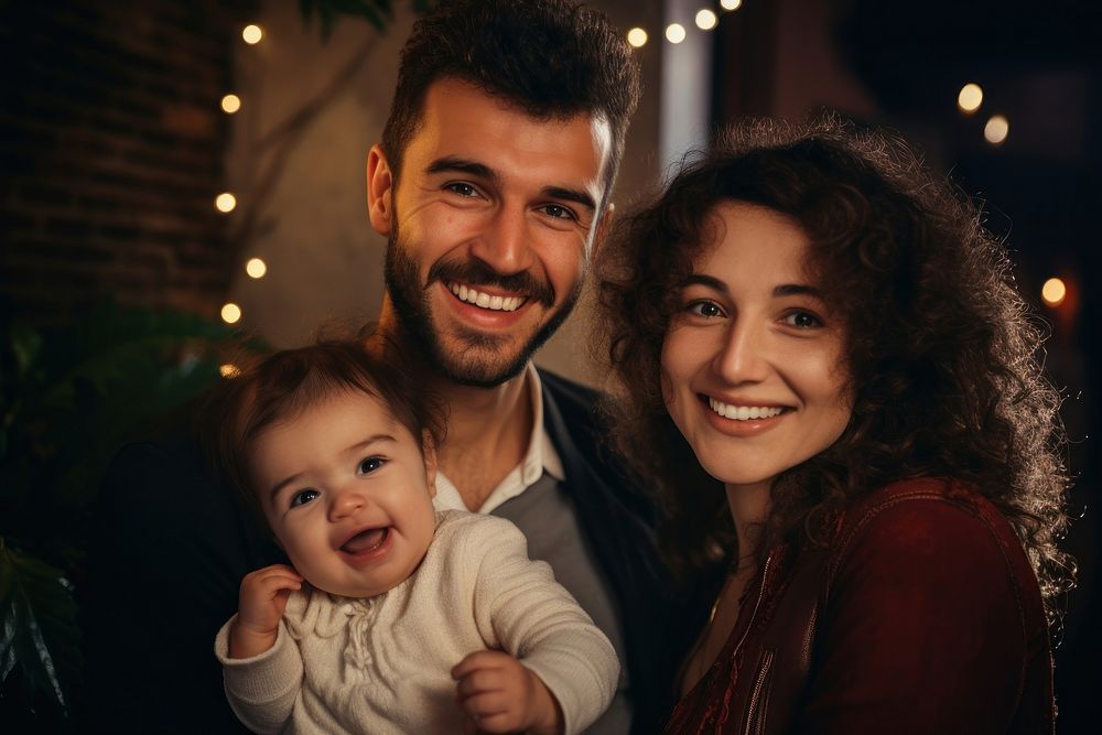 Latin family baby laughing portrait. 