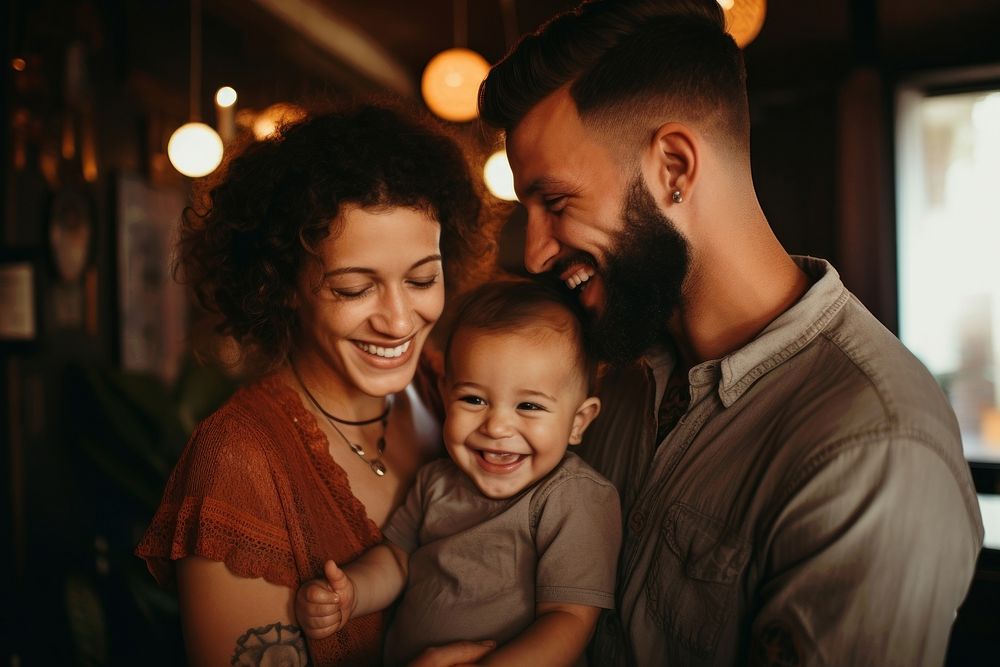 Latin family baby laughing portrait. 