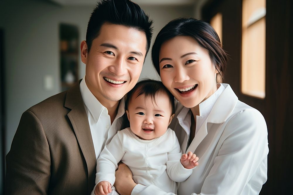 Asian family baby smiling adult. AI generated Image by rawpixel.