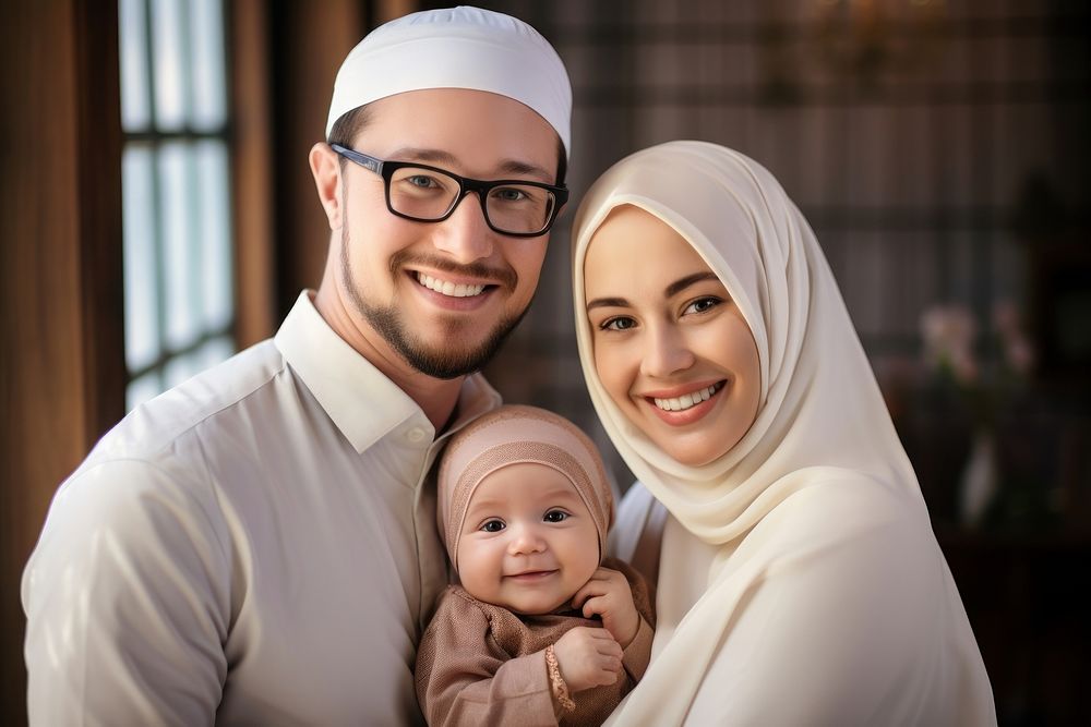 Muslim family baby smiling happy. AI generated Image by rawpixel.