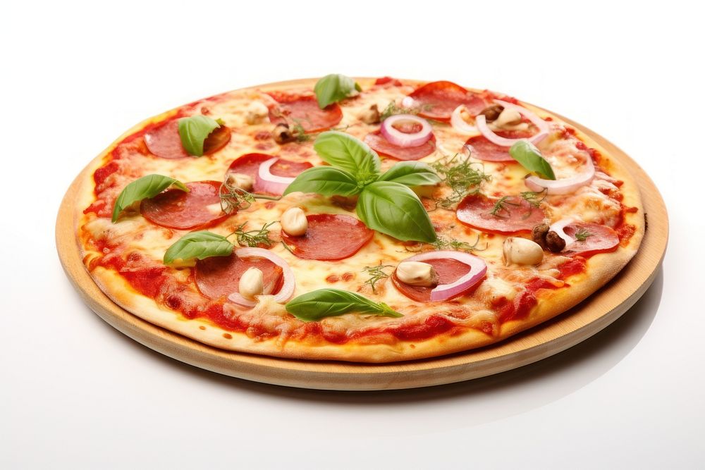 Homemade pizza food white background mozzarella. AI generated Image by rawpixel.