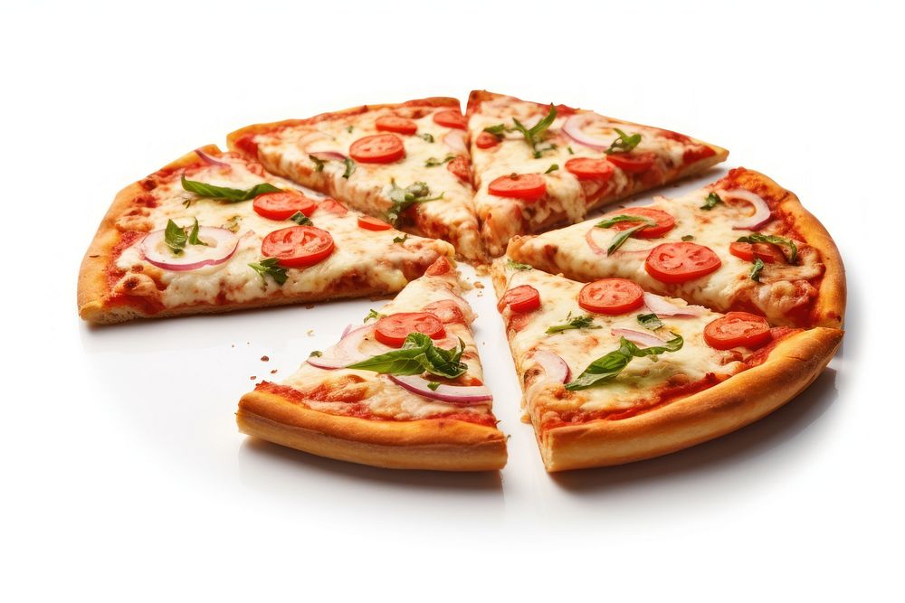 Margarita pizza slices food white background mozzarella. AI generated Image by rawpixel.