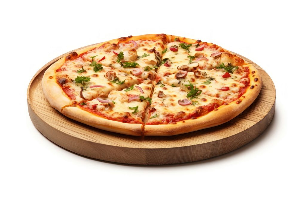 Margarita pizza tray food white background mozzarella. AI generated Image by rawpixel.