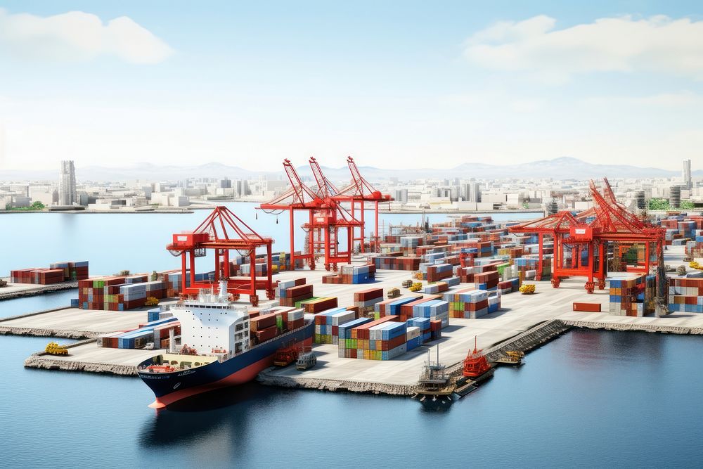Marine shipping port vehicle boat dock. AI generated Image by rawpixel.