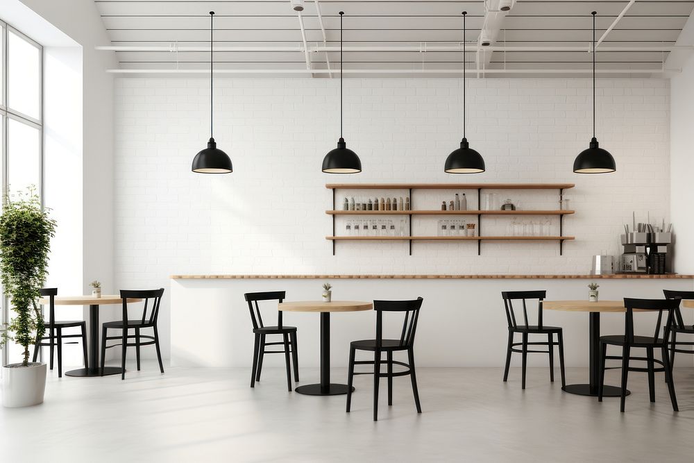 Minimal cafe architecture restaurant furniture. 