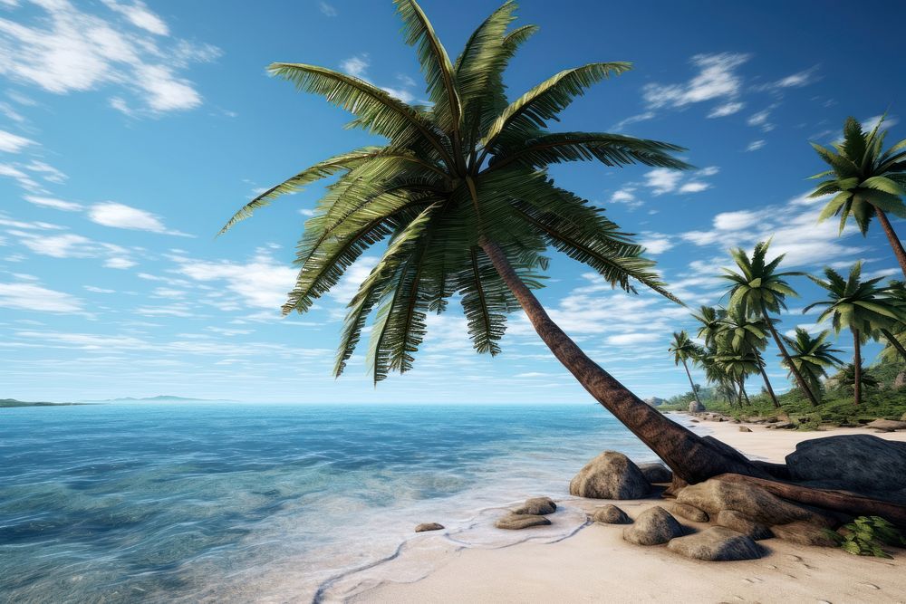 Ocean palm tree landscape outdoors nature. 