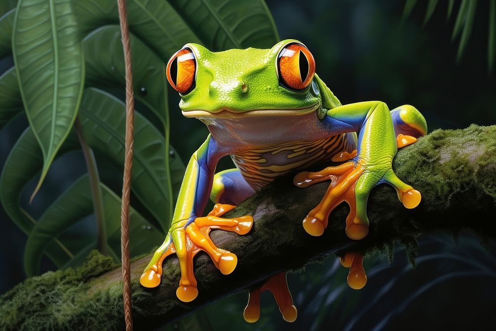 Orange-eyed tree frog amphibian wildlife reptile. AI generated Image by rawpixel.