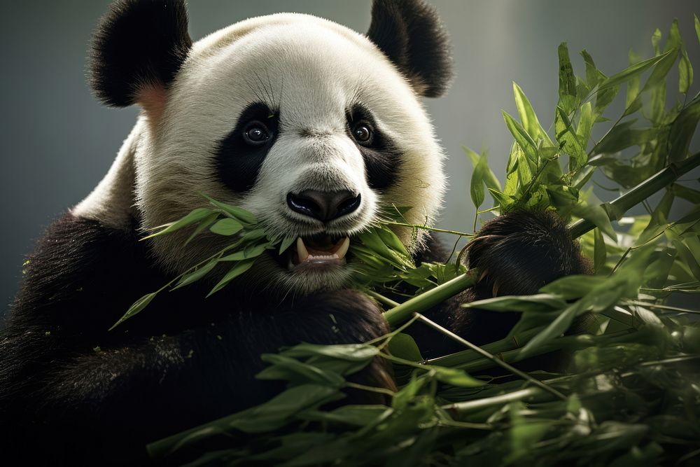 Panda eating bamboo wildlife animal mammal. 