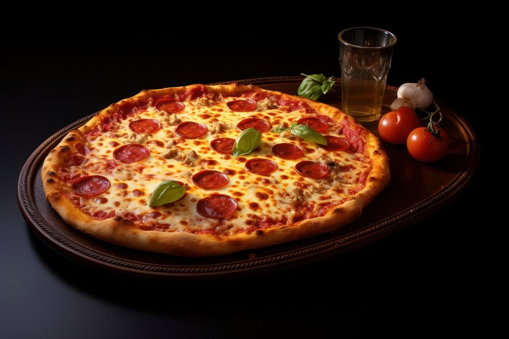 Pizza tray food mozzarella pepperoni. AI generated Image by rawpixel.