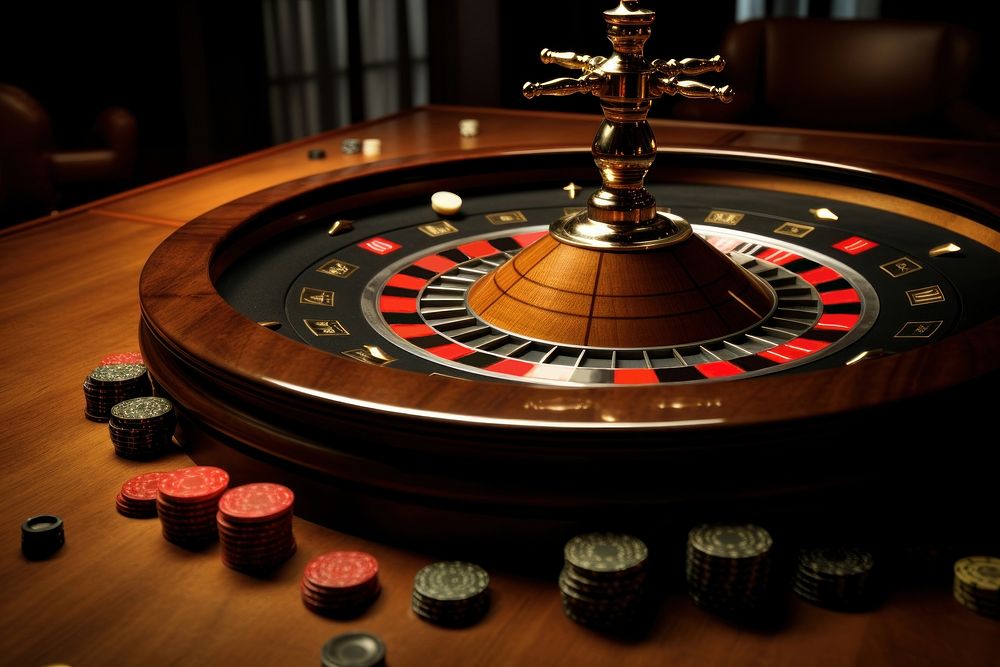 Roulette table gambling casino game. 