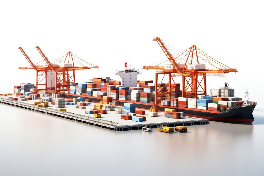 Shipping port vehicle white background transportation. AI generated Image by rawpixel.