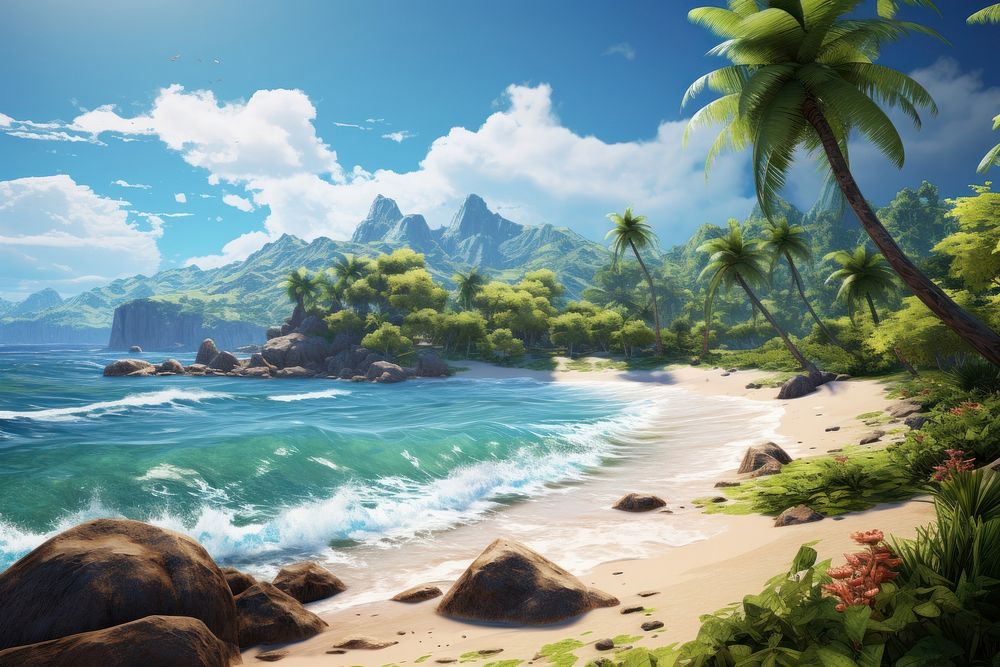 Summer tropical beach landscape outdoors tropics. AI generated Image by rawpixel.