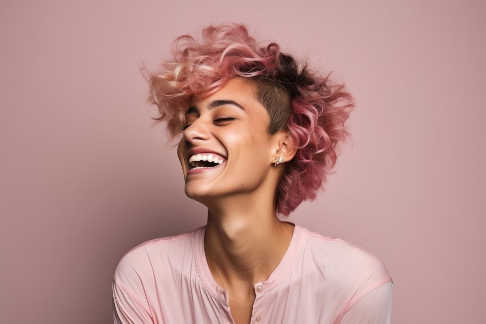 Transgender woman laughing portrait adult. AI generated Image by rawpixel.