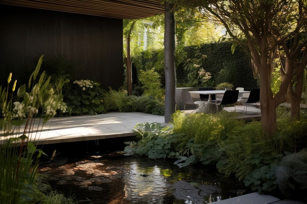 Designer garden architecture backyard outdoors. AI generated Image by rawpixel.