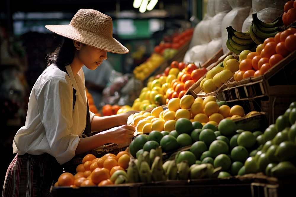 Shopping fruits market adult woman. 