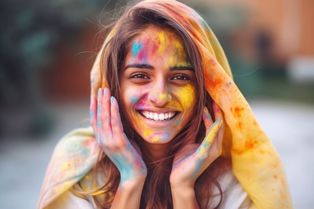 Happy Indian woman holi festival smile. AI generated Image by rawpixel.