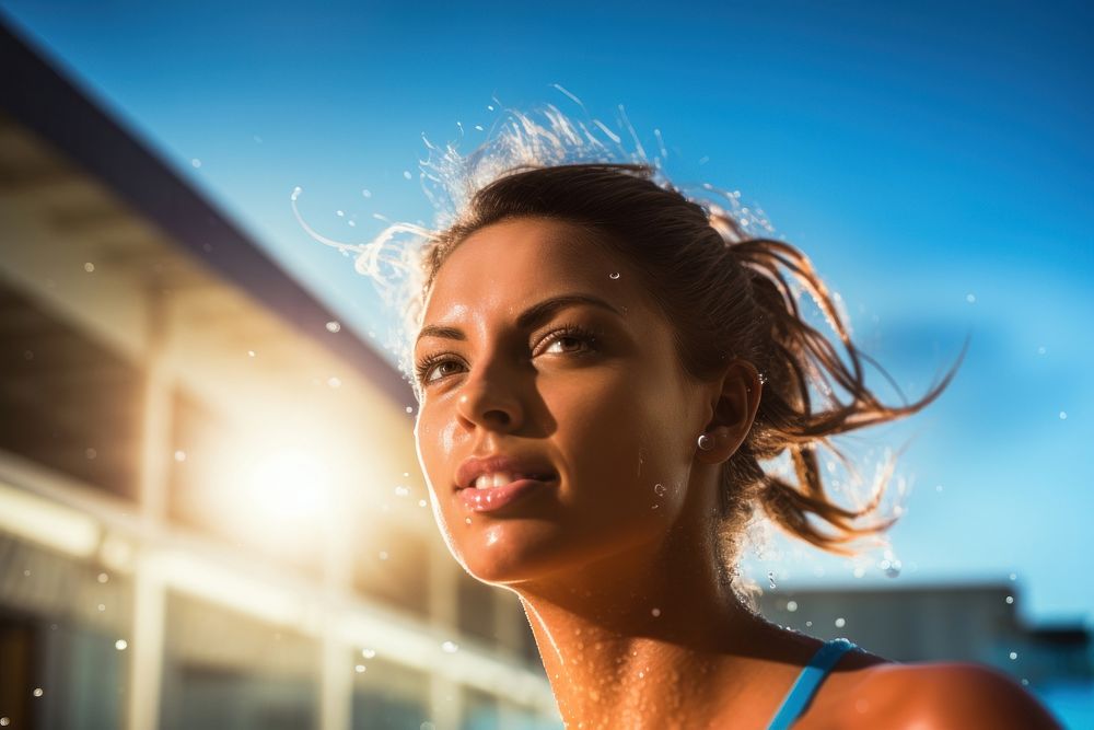 Swimmer female adult contemplation. 