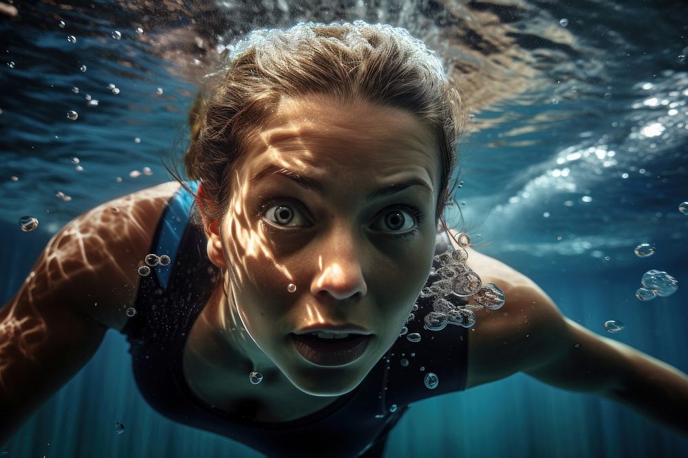 Swimmer underwater swimming photography. AI generated Image by rawpixel.