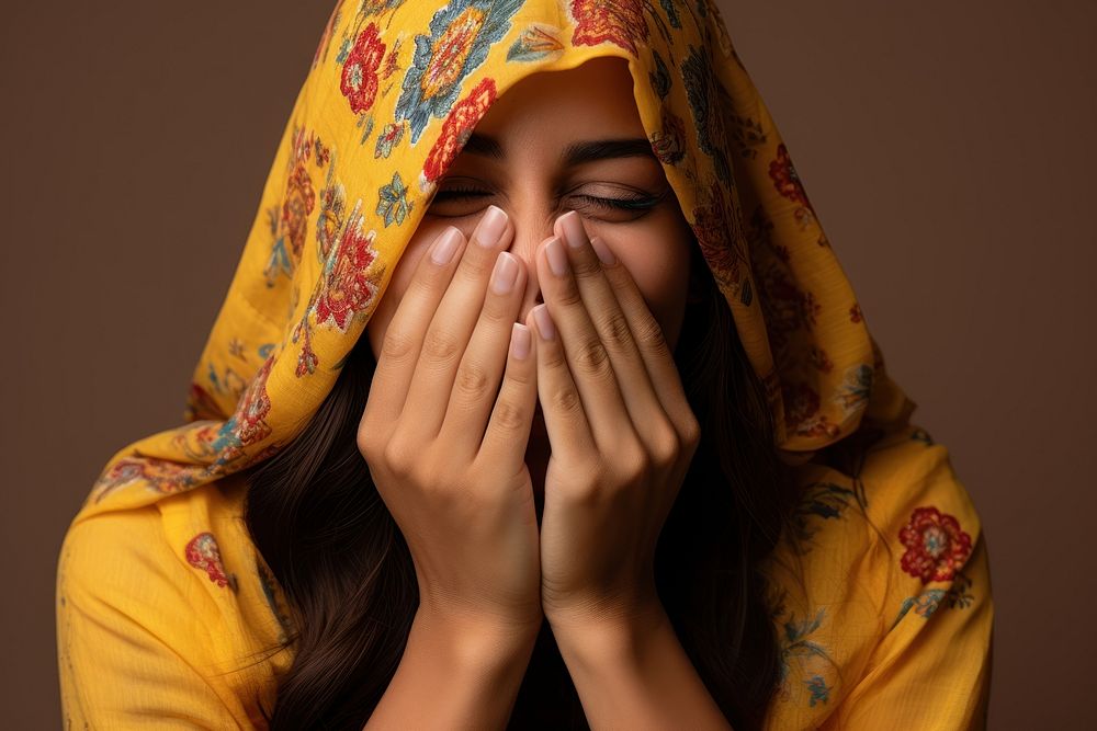Happy Indian woman adult face headscarf. AI generated Image by rawpixel.