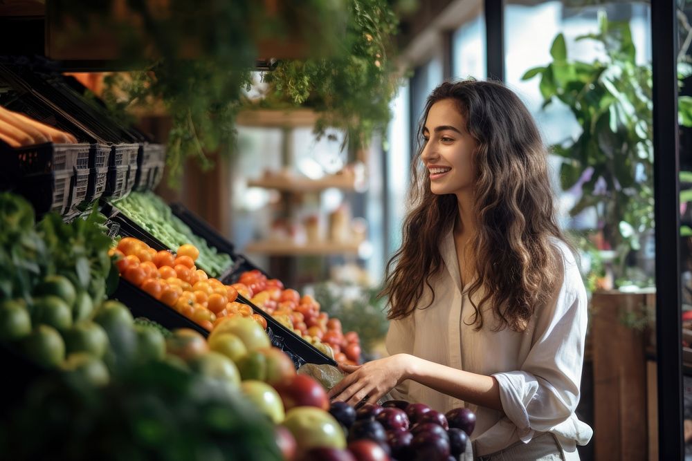 Shopping fruits organic market adult. 