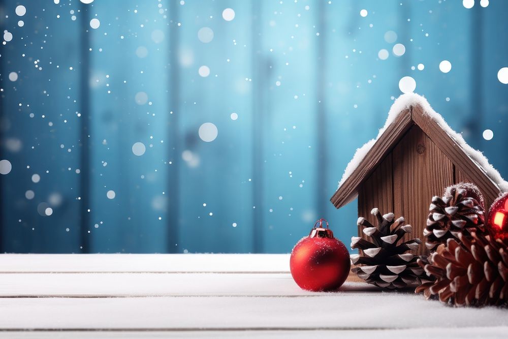 Blue Background christmas snow wood. AI generated Image by rawpixel.