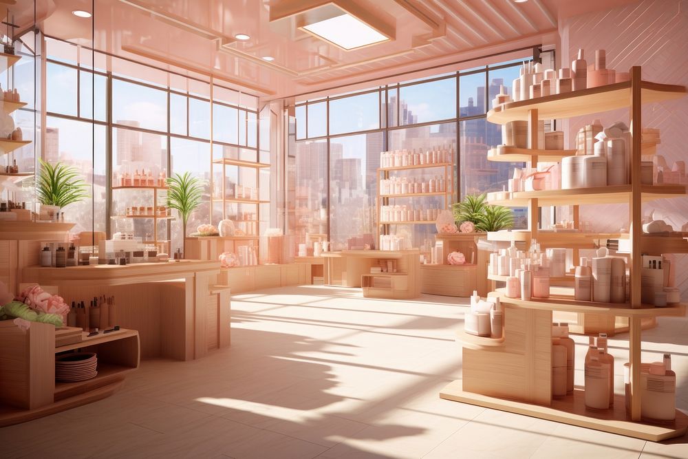 Cosmetic store architecture dollhouse container. AI generated Image by rawpixel.