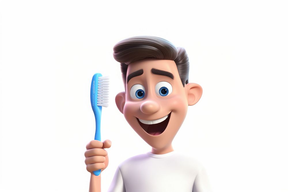 Brushing teeth toothbrush cartoon white background. AI generated Image by rawpixel.