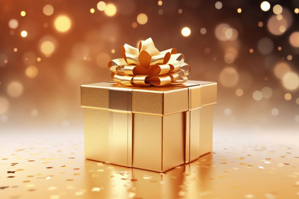 Golden gift box gold illuminated celebration. AI generated Image by rawpixel.