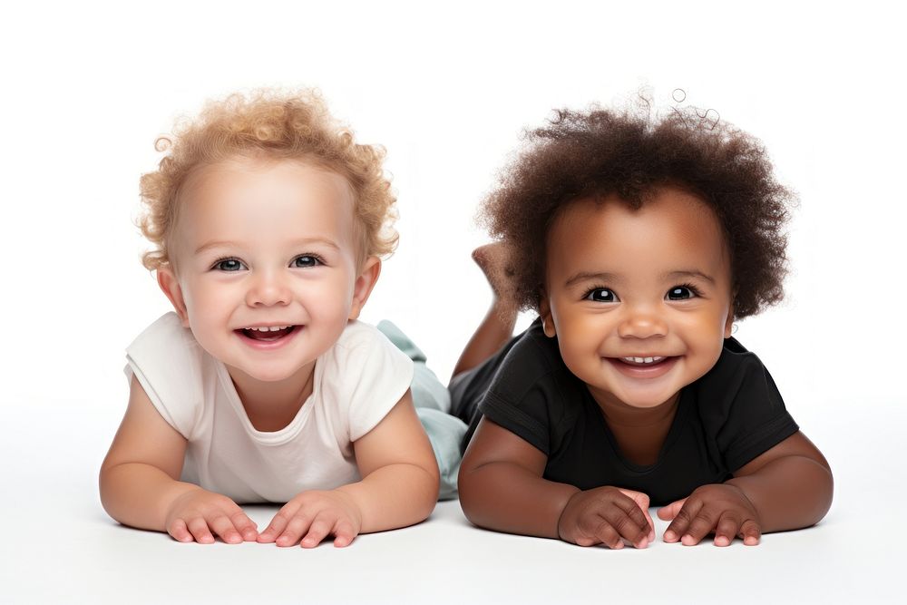 Two little babies crawling portrait smiling. AI generated Image by rawpixel.