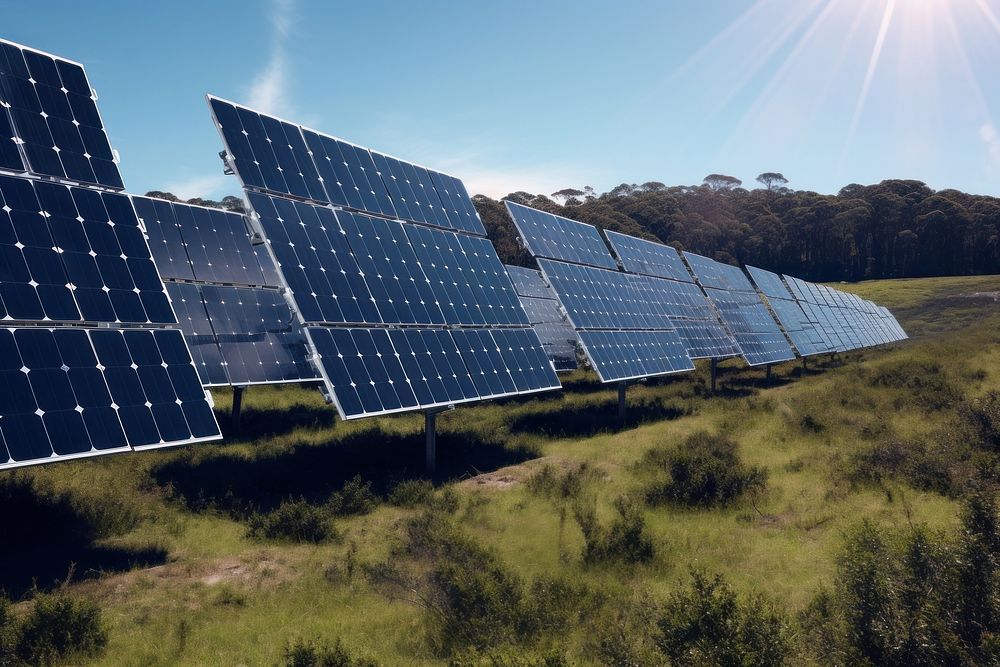 Solar cell panel outdoors field electricity. AI generated Image by rawpixel.