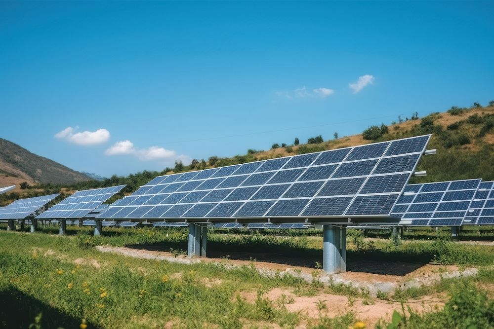 Solar cell panel outdoors field environmentalist. 