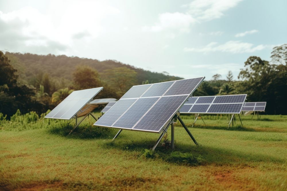 Solar cell panel outdoors field environmentalist. 