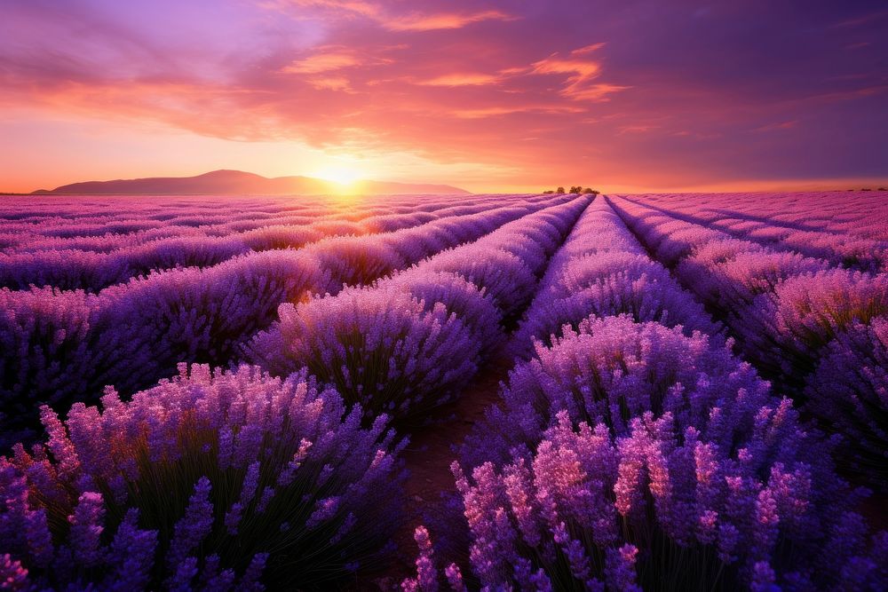 A beautiful Lavender Field lavender landscape outdoors. AI generated Image by rawpixel.