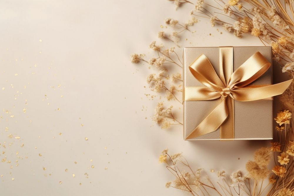 Ribbon gift gold box. AI generated Image by rawpixel.
