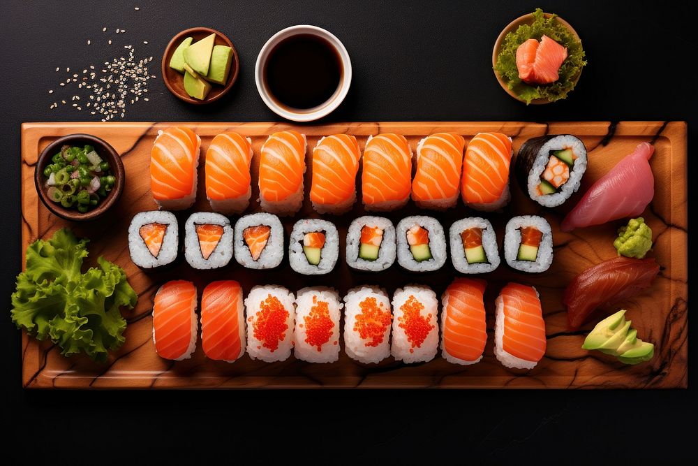 Shushi sushi plate food. AI generated Image by rawpixel.