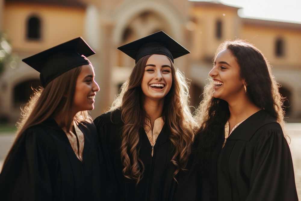 3 female graduates student smiling adult. AI generated Image by rawpixel.