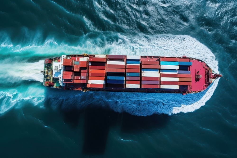 Top view container ship watercraft vehicle boat. AI generated Image by rawpixel.